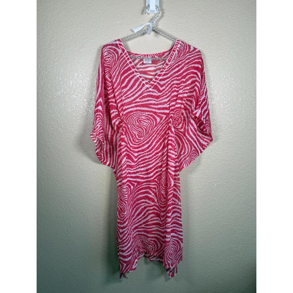 LA LEELA Women's Stylish Beach One Size Swimwear Cover Up Pink And White Pool
